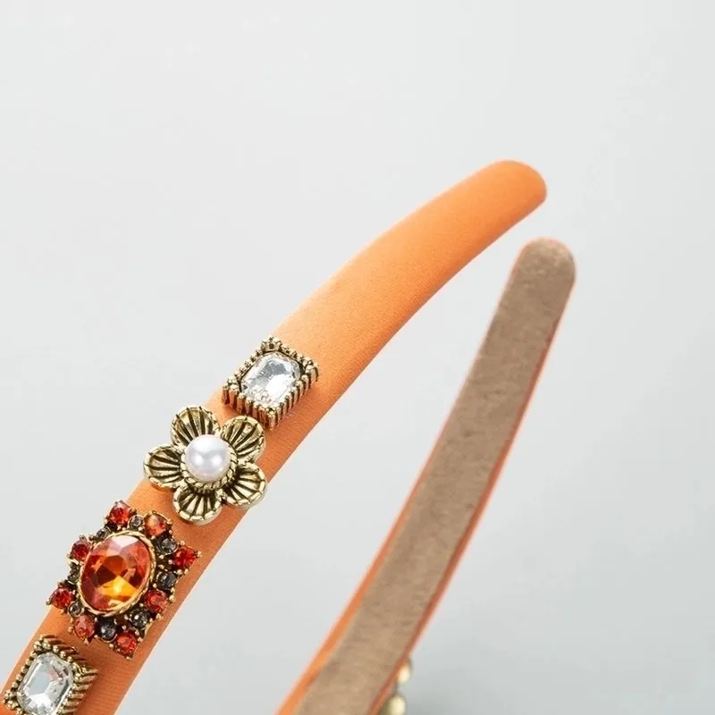 Elegant Luxurious Pearl Flower Alloy Cloth Inlay Rhinestones Pearl Hair Band