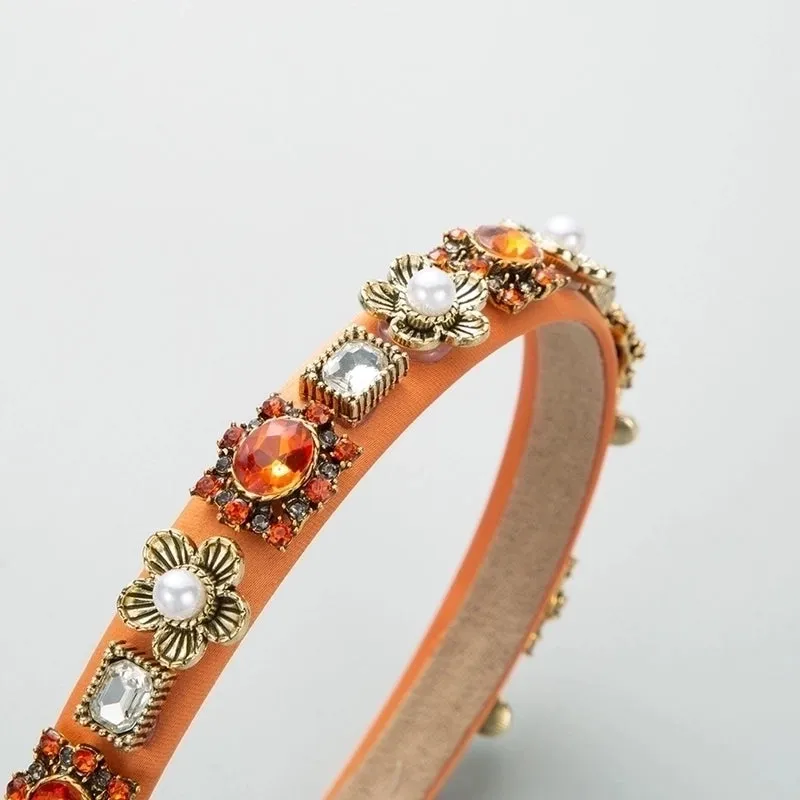 Elegant Luxurious Pearl Flower Alloy Cloth Inlay Rhinestones Pearl Hair Band