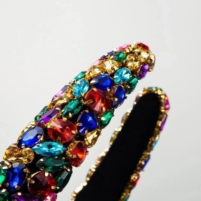 Elegant Luxurious Queen Colorful Cloth Inlay Rhinestones Hair Band