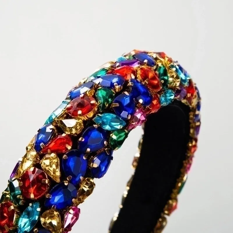 Elegant Luxurious Queen Colorful Cloth Inlay Rhinestones Hair Band