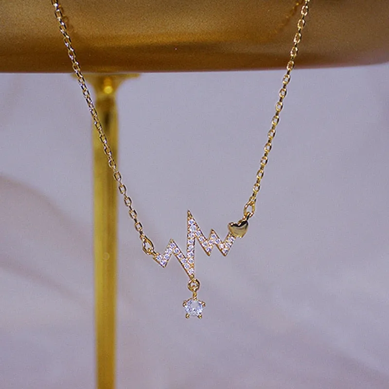 Exquisite Fashion Star Street Style Necklace Light Luxury Style Niche Design Cardiogram Necklace Love Sweet Couple Pendant