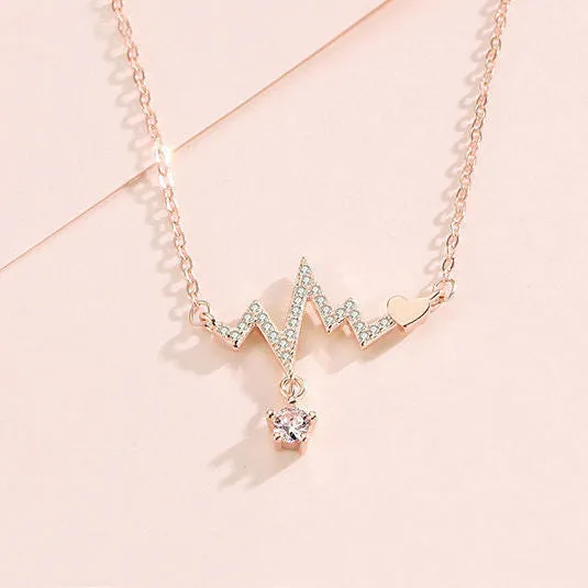 Exquisite Fashion Star Street Style Necklace Light Luxury Style Niche Design Cardiogram Necklace Love Sweet Couple Pendant