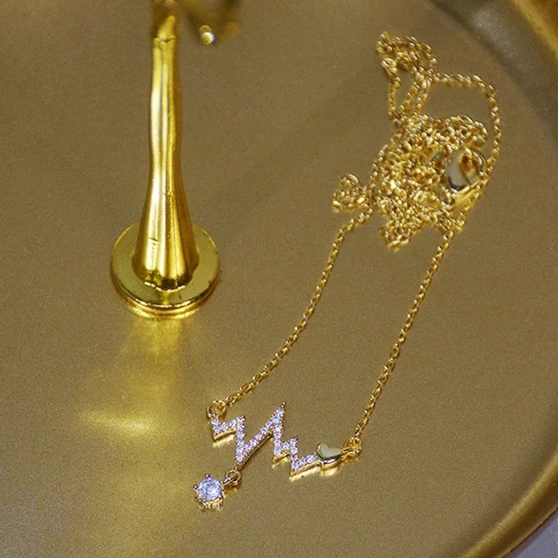 Exquisite Fashion Star Street Style Necklace Light Luxury Style Niche Design Cardiogram Necklace Love Sweet Couple Pendant