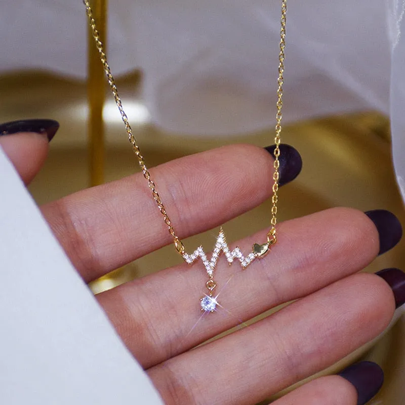 Exquisite Fashion Star Street Style Necklace Light Luxury Style Niche Design Cardiogram Necklace Love Sweet Couple Pendant