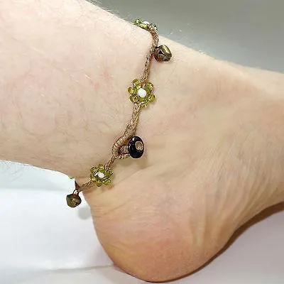 Floral Flower Ankle Bracelet Foot Anklet Jingle Bells Chain Girls Womens Jewelry