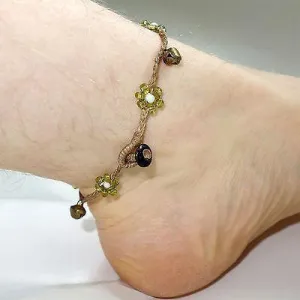 Floral Flower Ankle Bracelet Foot Anklet Jingle Bells Chain Girls Womens Jewelry
