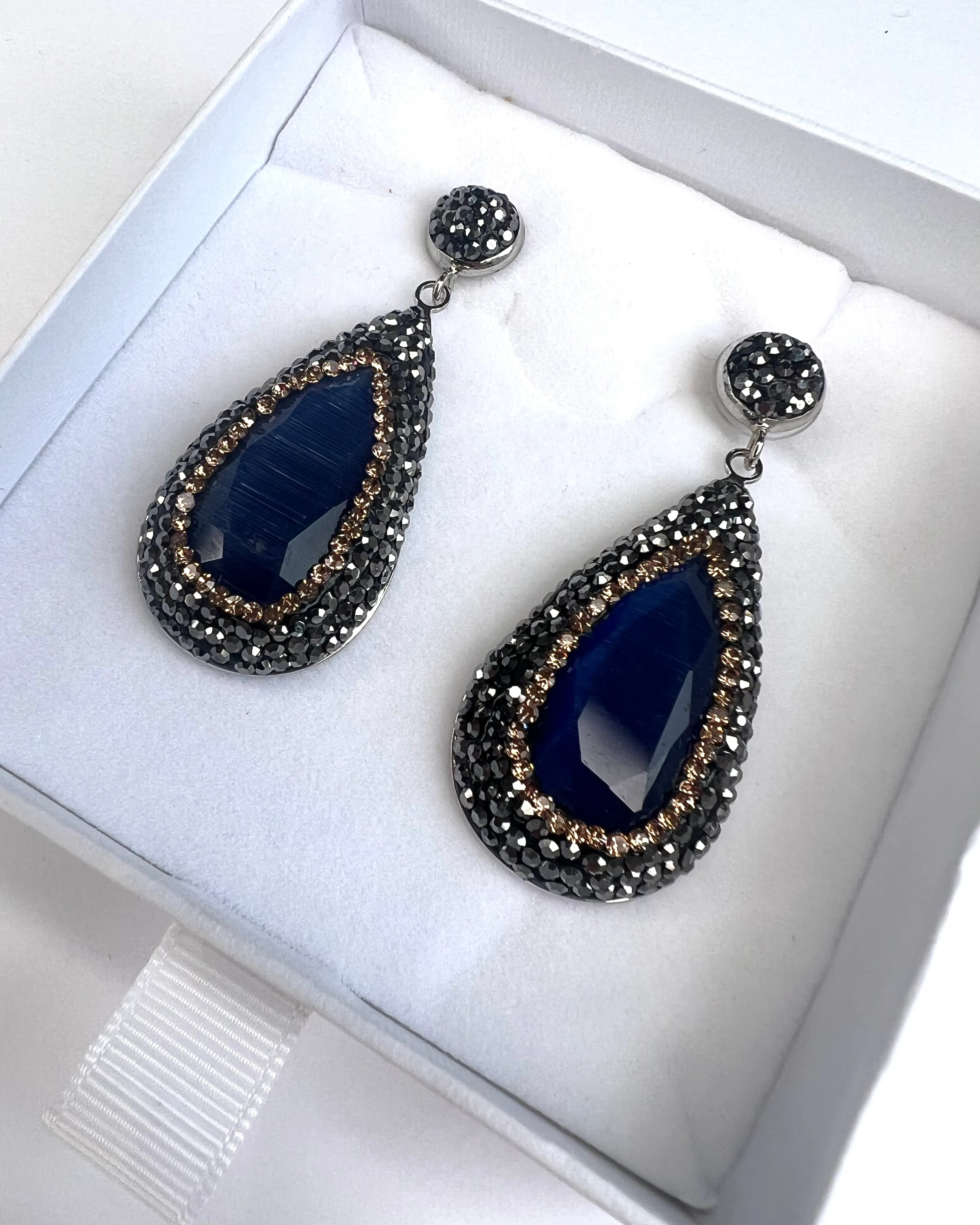 Gem Drop Earrings ~ Sapphire