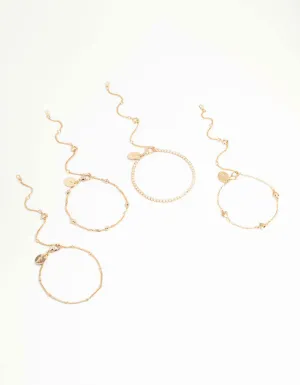 Gold Cubic Zirconia Heart Bracelet & Anklet 4-Pack