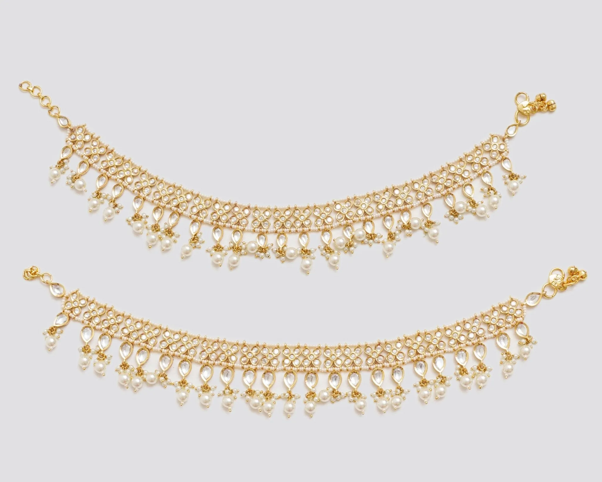 Gold Finish Kundan And Pearl Anklets