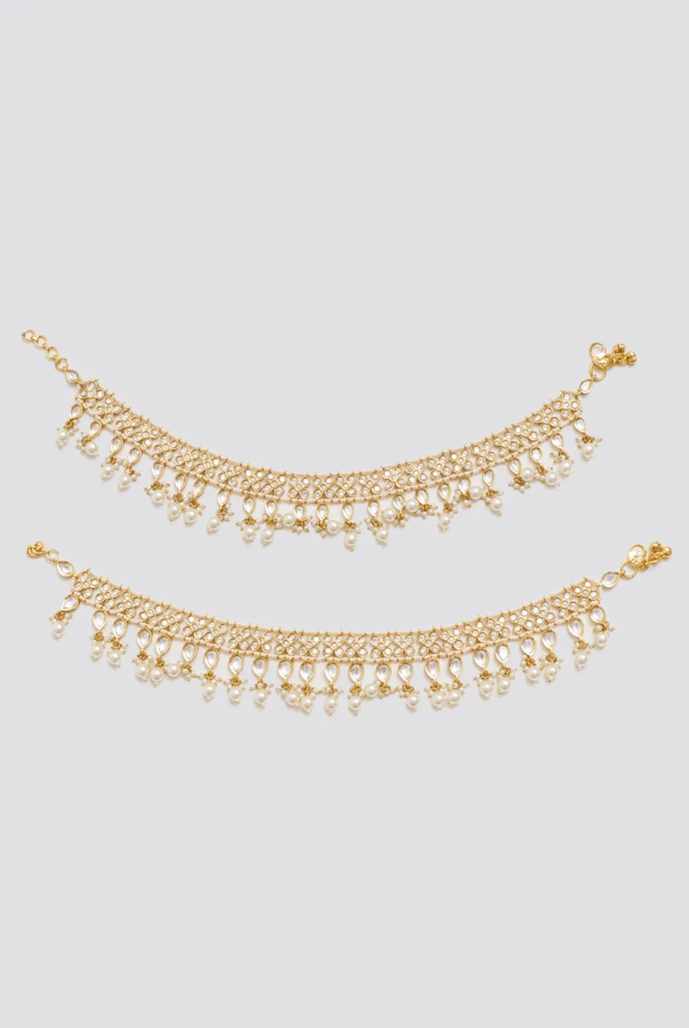Gold Finish Kundan And Pearl Anklets