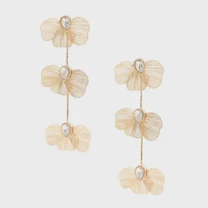 Golden Triple Bloom Drop Earrings
