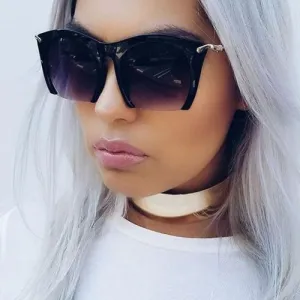Gradient Black Semi Rimless Gold Lined Sunglasses
