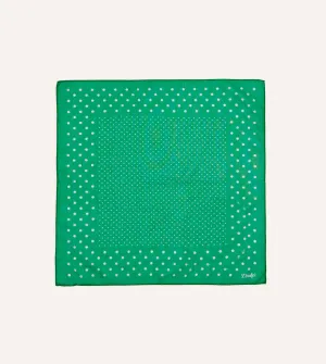 Green Spot Border Print Cotton-Silk Pocket Square