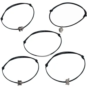 GURJARI JEWELLERS Adjustable Black Thread Anklet with Oxidised Beads for Girls Set of 5/nazariya anklet