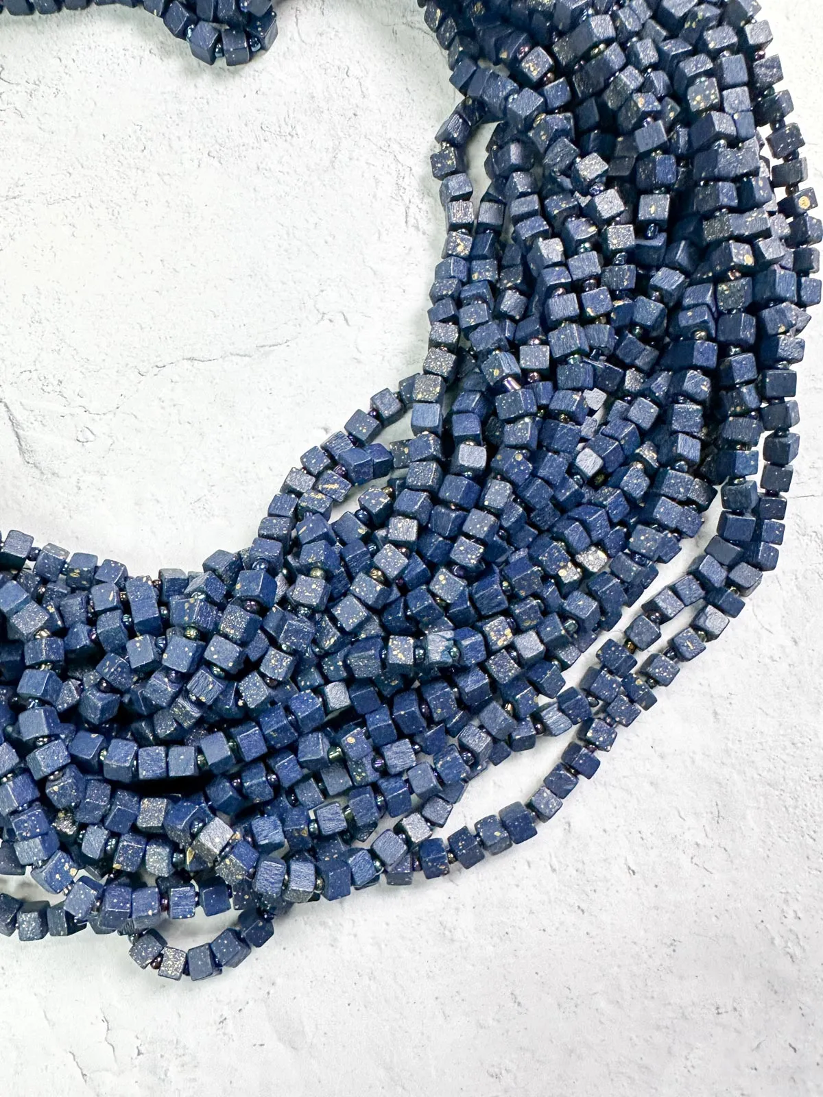 Hand Painted The Next Pashmina Beaded Necklace, Navy/Gold Flecks