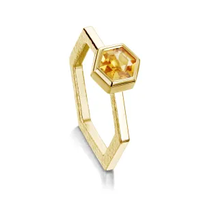 Honeycomb Hexagon Ring with 6mm Citrine in 9ct Yellow Gold