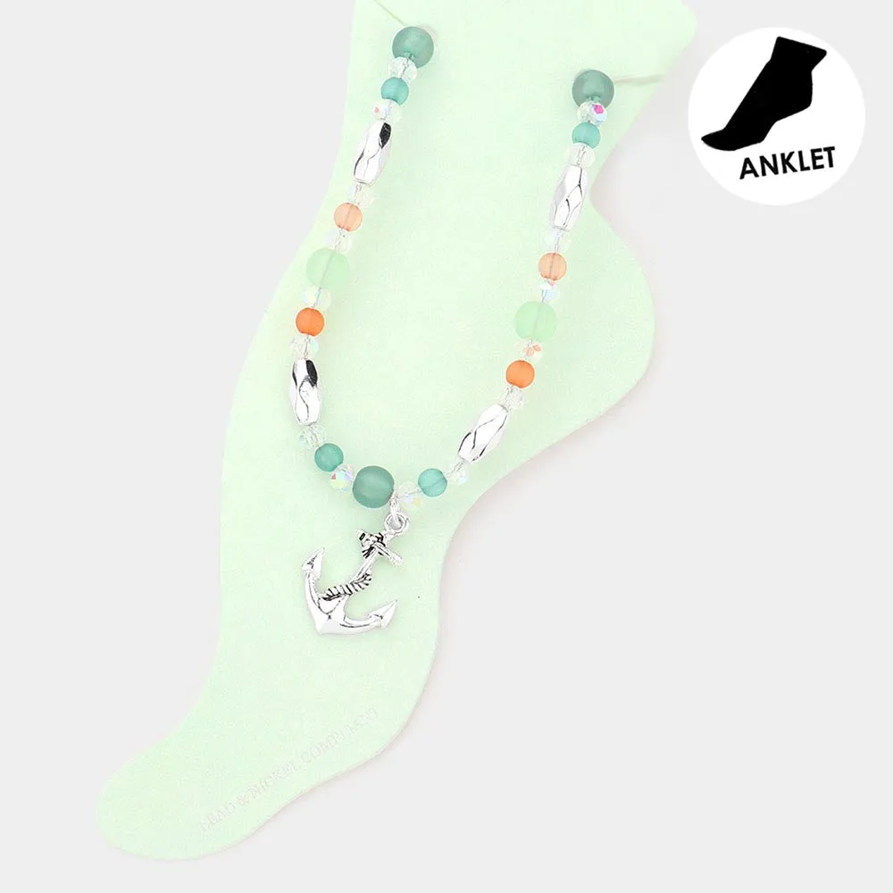 iLLASPARKZ Antique Metal Anchor Charm Beaded Anklet