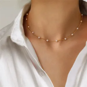 Korean Style Pearl Gold Pendant Collar Necklace