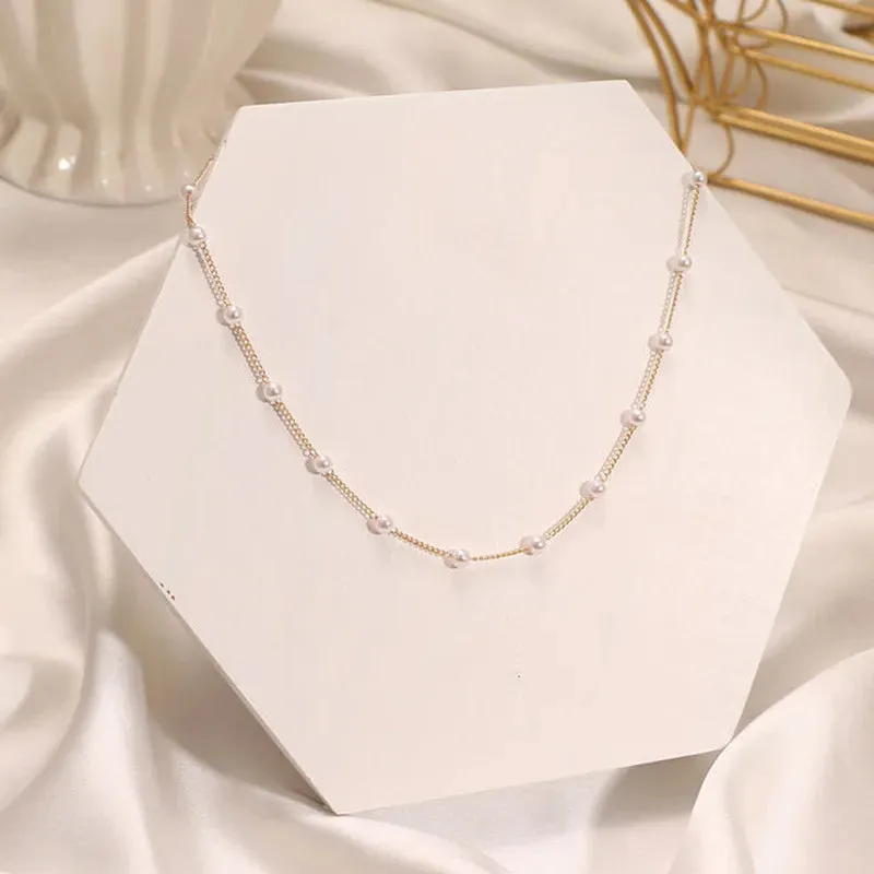 Korean Style Pearl Gold Pendant Collar Necklace