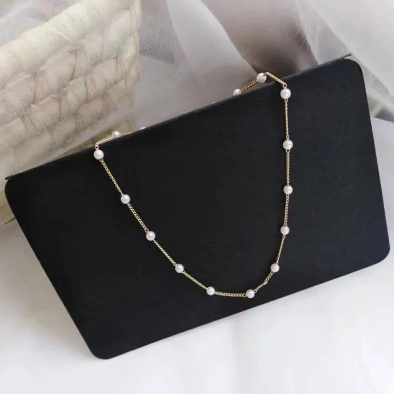 Korean Style Pearl Gold Pendant Collar Necklace
