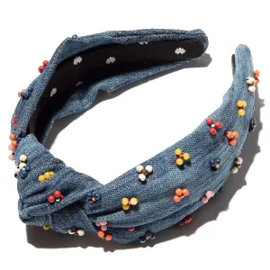Lele Sadoughi DENIM TERRAZZO CACTUS FLOWER KNOTTED HEADBAND