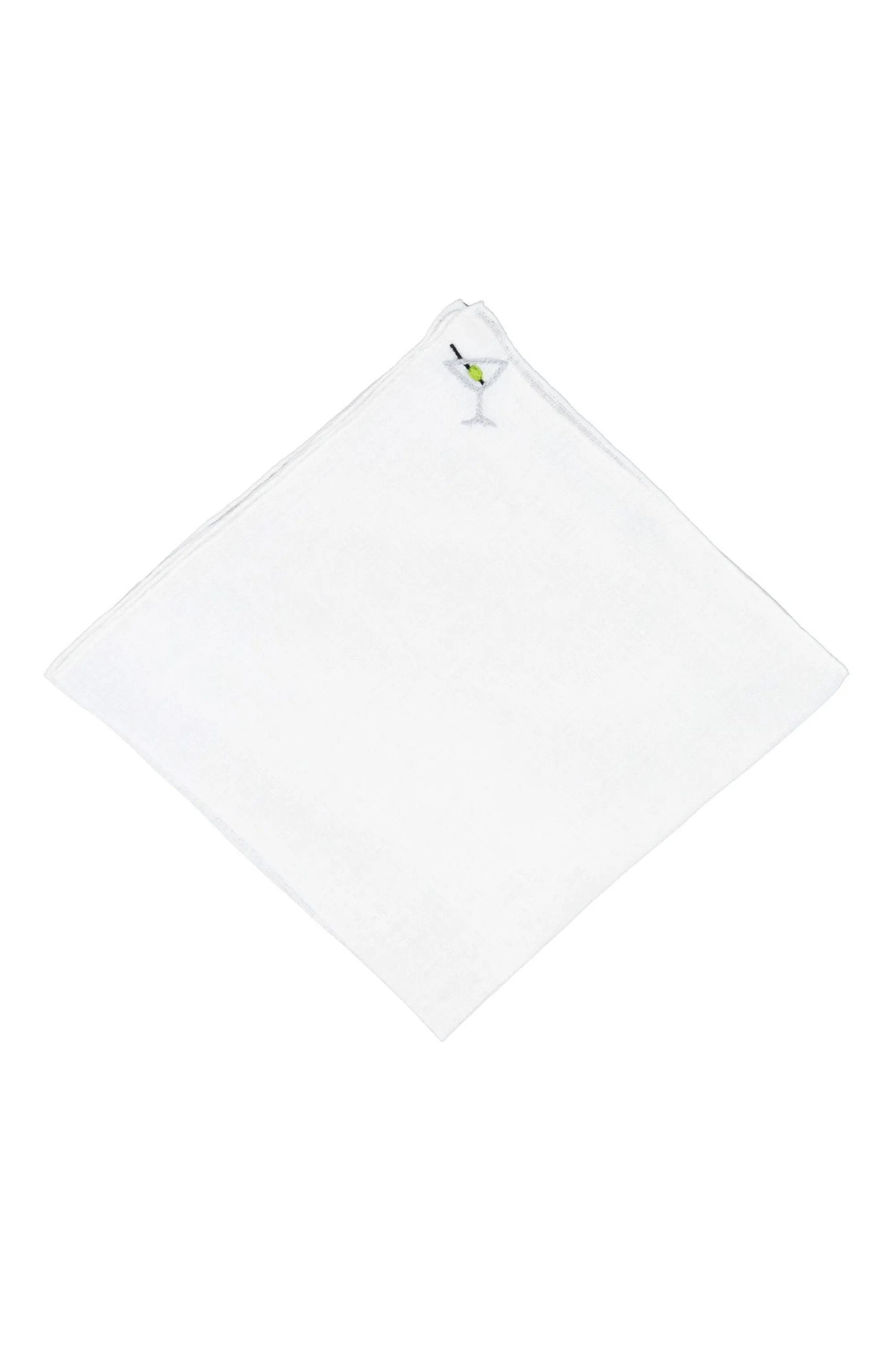 Martini Cocktail Hand Embroidered Linen Pocket Square