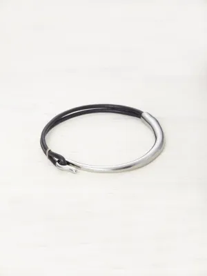 Mens Leather Bar Bracelet - Black