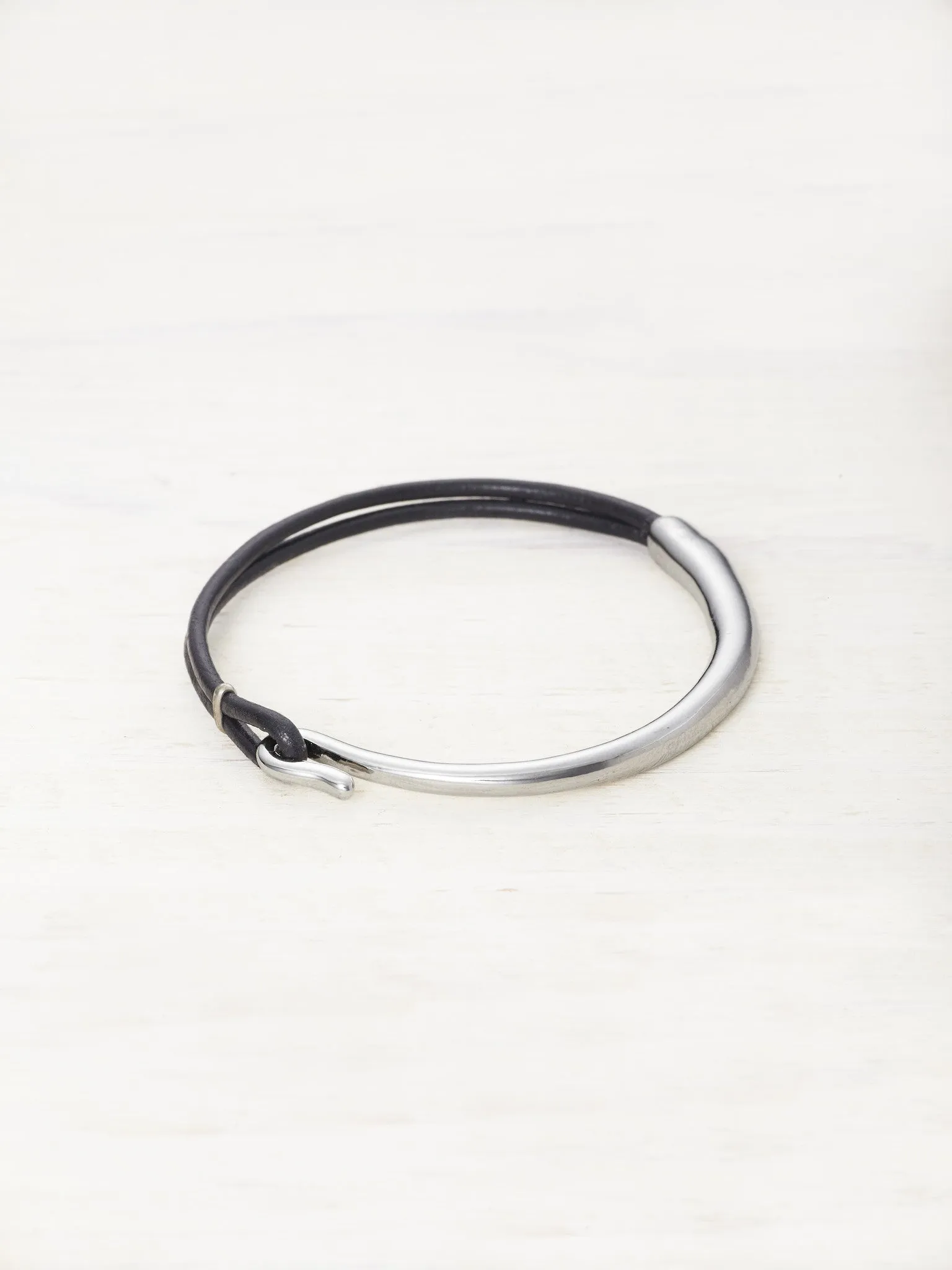 Mens Leather Bar Bracelet - Black