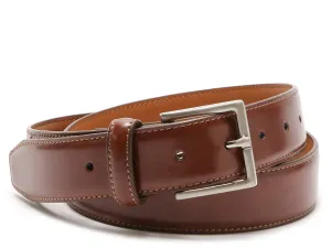 Men's leather belt Vince Camuto with stitching along the edges, cognac