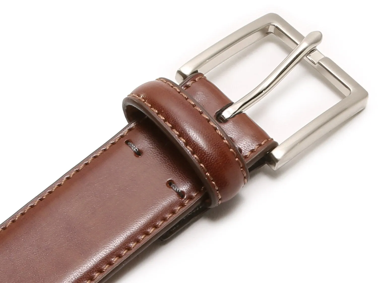Men's leather belt Vince Camuto with stitching along the edges, cognac