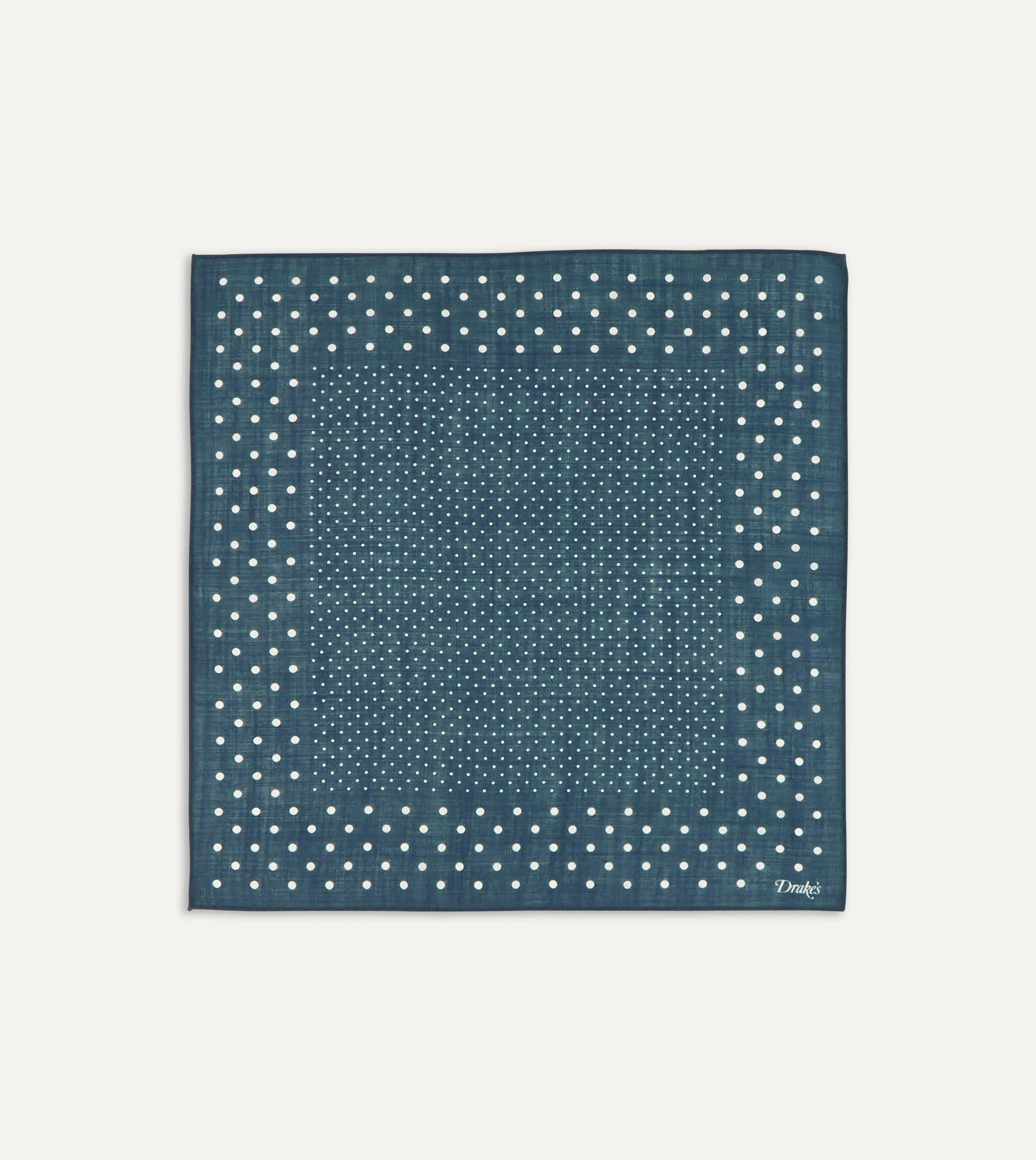 Navy Spots Print Wool-Silk Pocket Square