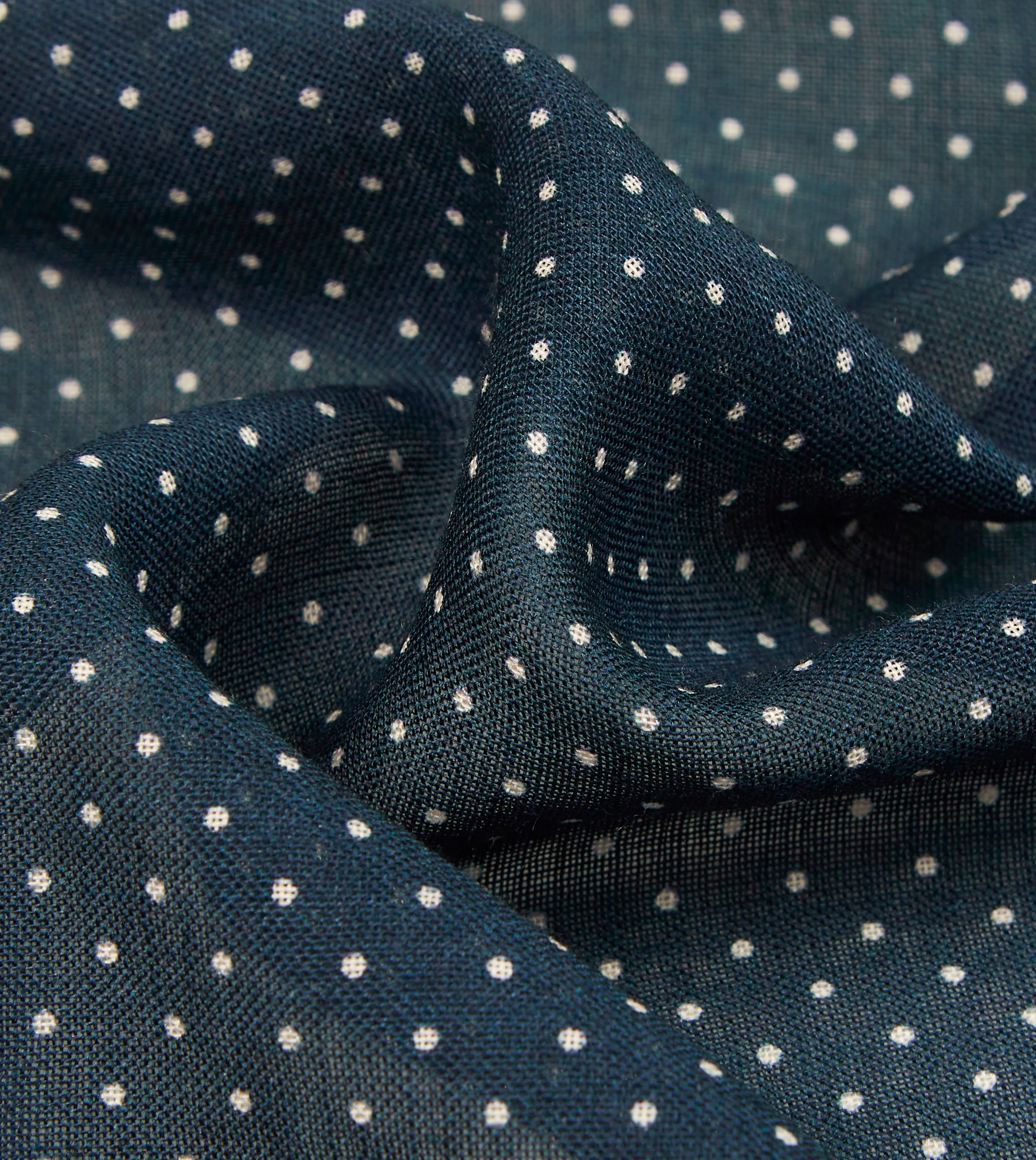 Navy Spots Print Wool-Silk Pocket Square