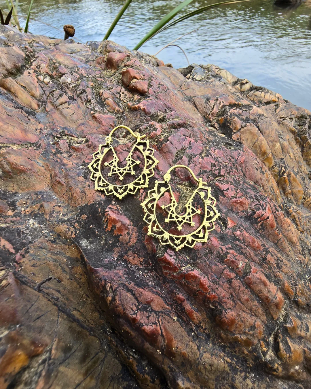 Nova Mandala Gold Brass Earrings