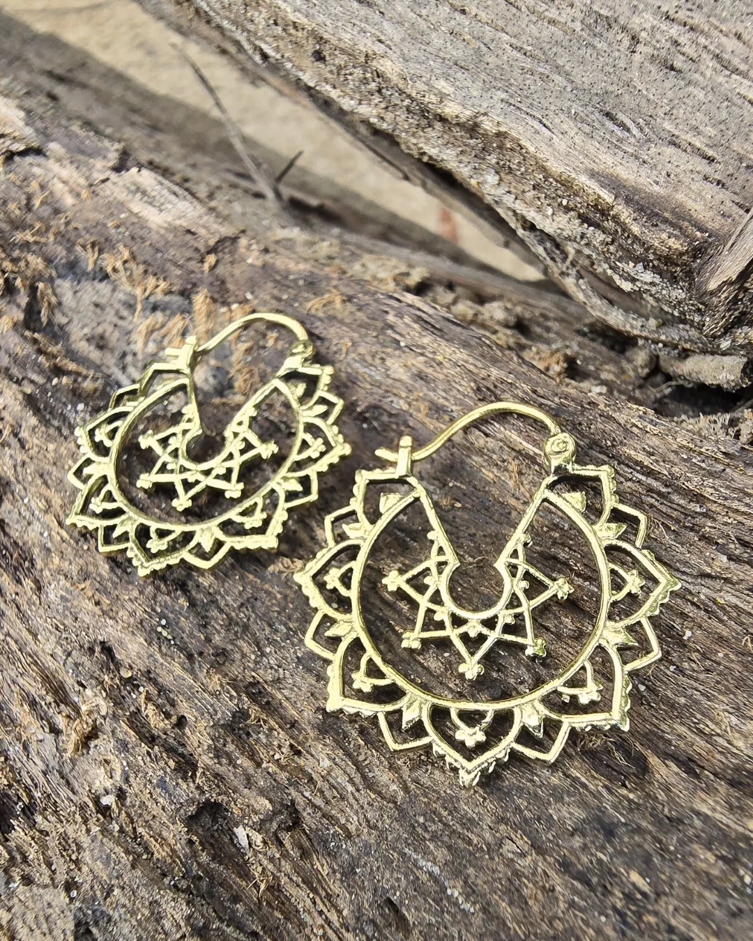 Nova Mandala Gold Brass Earrings