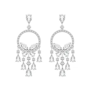 Papillon: Silver rhodium plated with Marquise-cut CZ glasswing butterfly chandelier earrings