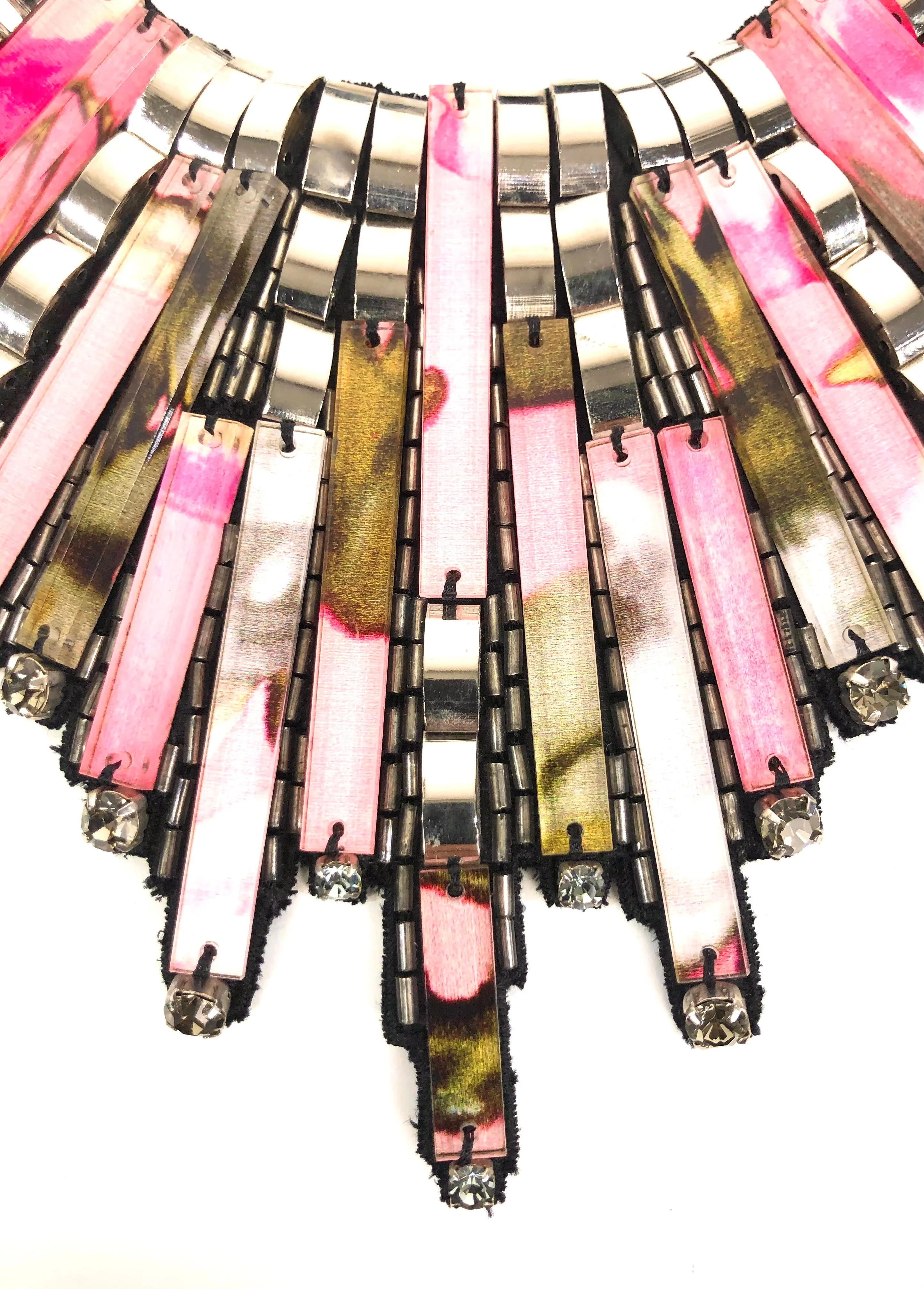 Pink and Silver Starburst Bib Statement Necklace