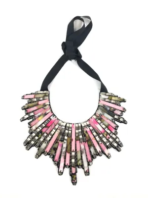 Pink and Silver Starburst Bib Statement Necklace