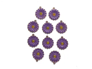 Purple Yellow Flower Metal Charms