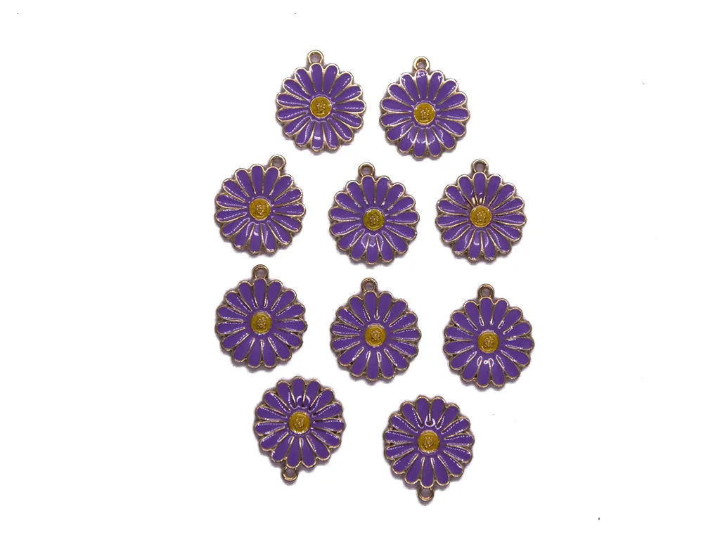 Purple Yellow Flower Metal Charms