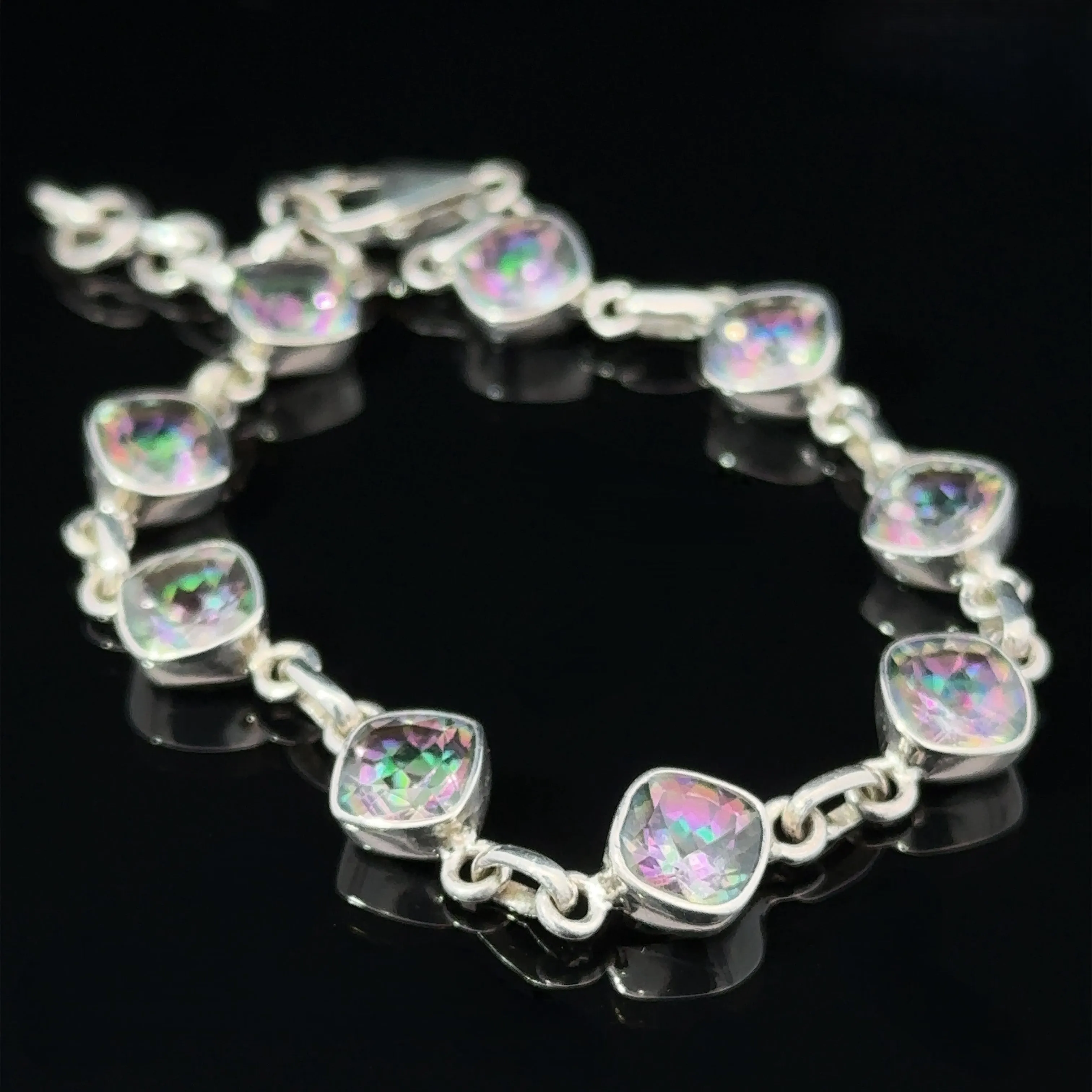 Rainbow Mystic Topaz Diamond Link Bracelet