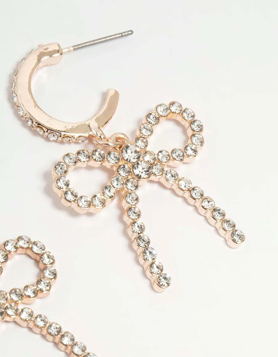 Rose Gold Diamante Pave Bow Hoop Earrings