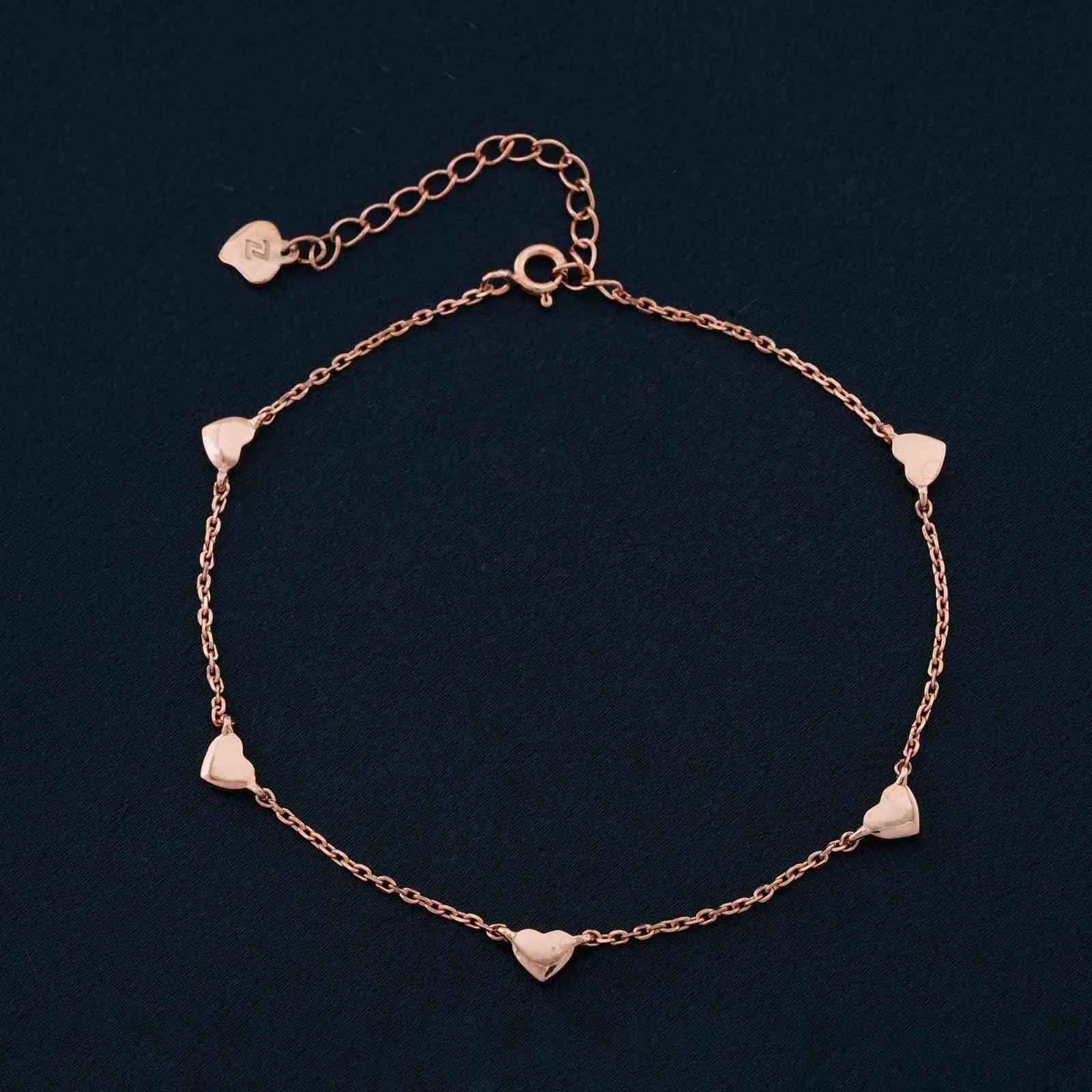 Rose Gold Heart Valentine Charms Anklet