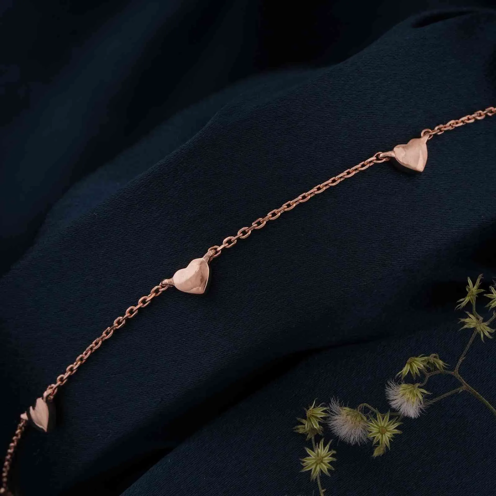 Rose Gold Heart Valentine Charms Anklet