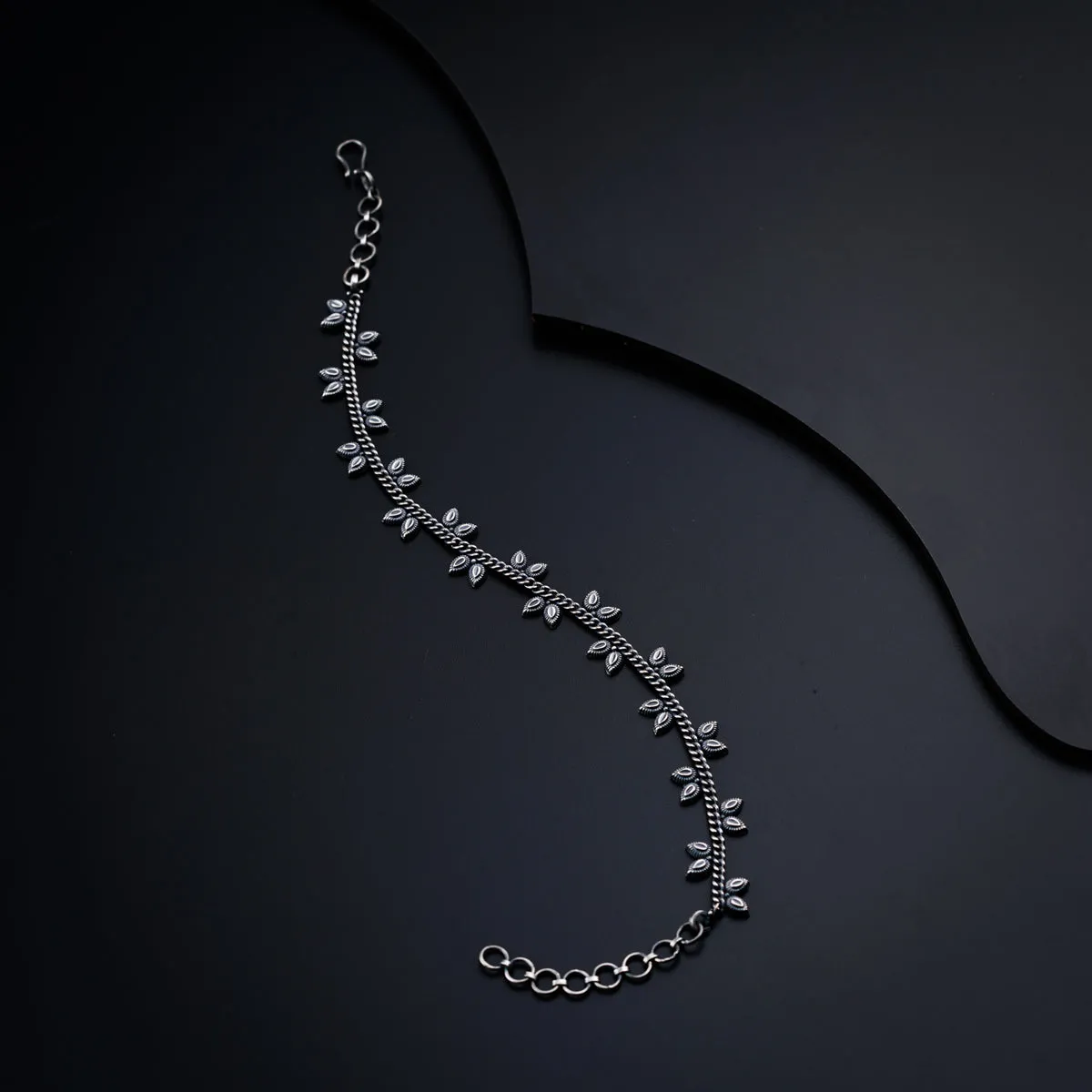 Silver Anklet with Leaf  Motif