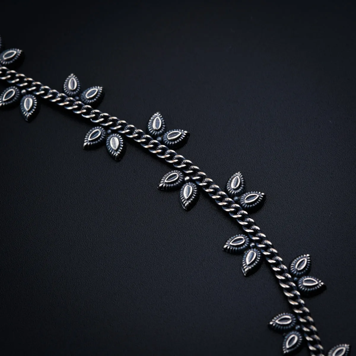 Silver Anklet with Leaf  Motif