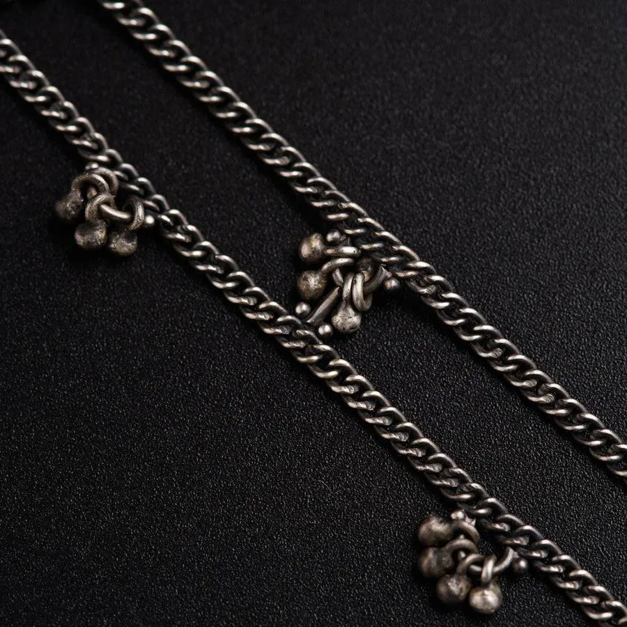 Silver Anklet with Two Line Ghungroo Motif