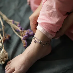 Silver Anklet with Two Line Ghungroo Motif