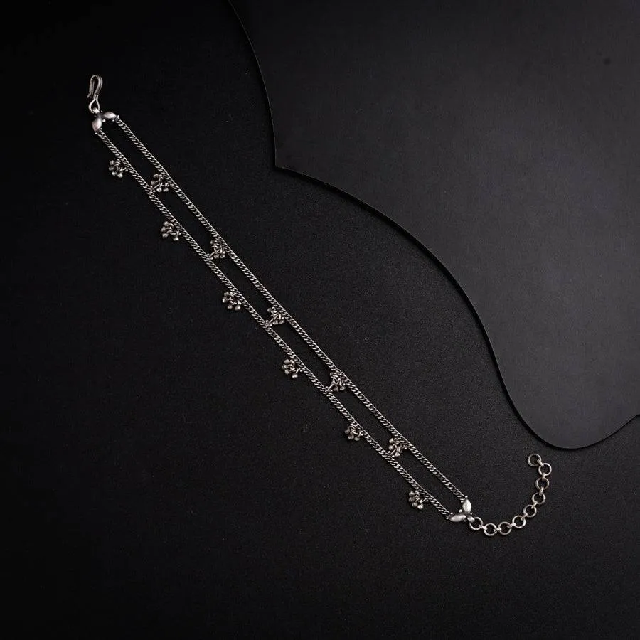 Silver Anklet with Two Line Ghungroo Motif