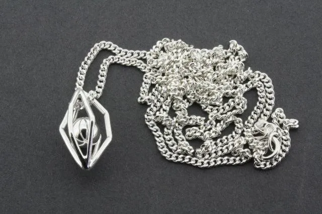 Silver chrysalis and ball pendant on 60cm link chain