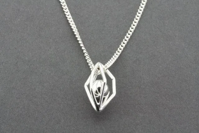 Silver chrysalis and ball pendant on 60cm link chain
